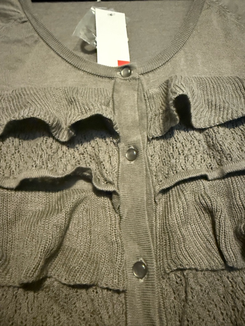 Elle Taupe Ruffle Button-Front Cardigan - Picture 4 of 5